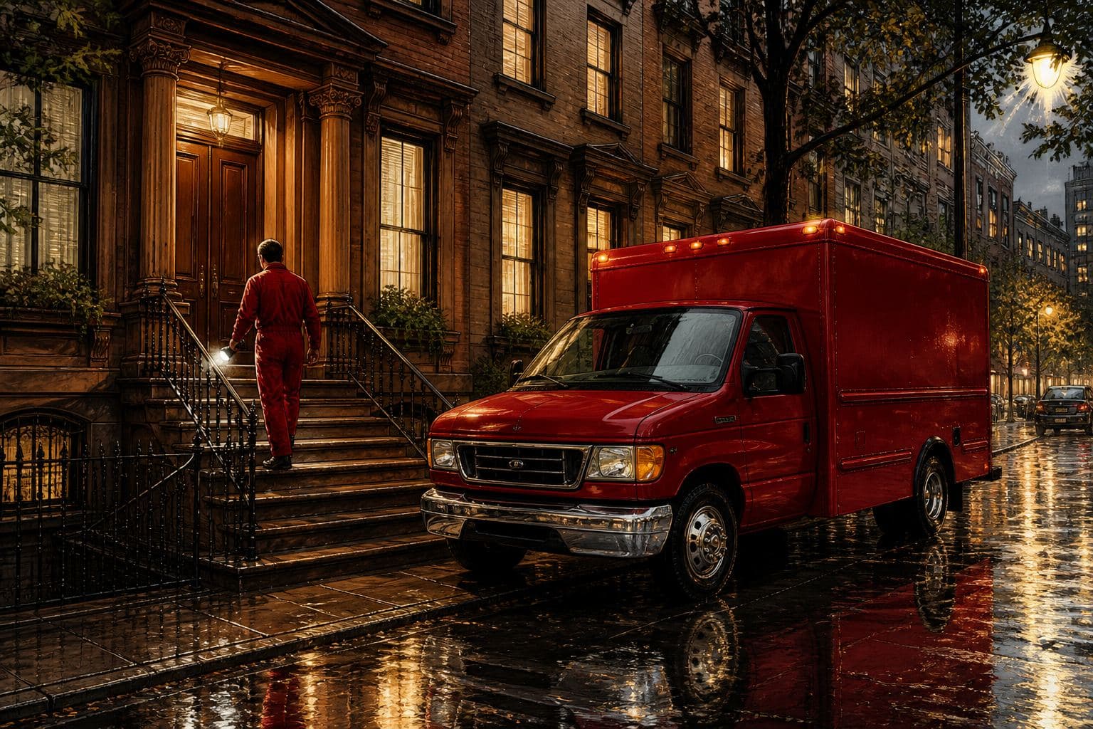 Crew arriving at a Queens home